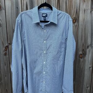 Lands End Button Down Mens Shirt XL Blue/Grey/White Striped Traditional Fit